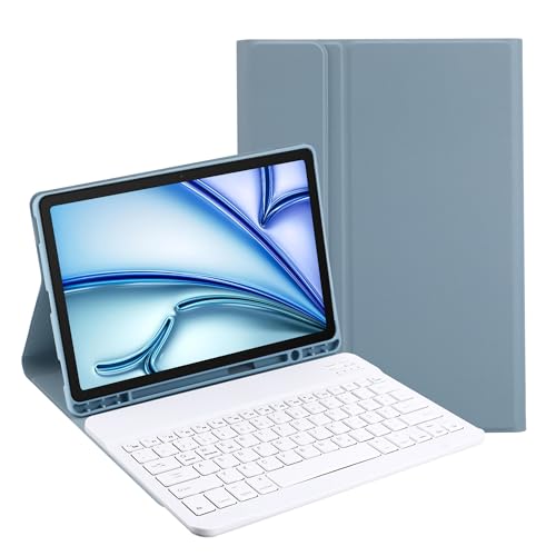 Jeloyutek für iPad Air 13 Zoll (M2) 2024 Hülle mit Tastatur, QWERTZ Layout Magnetisch Abnehmbarer Tastatur, Hülle mit Stifthalter für iPad Air 13 (A2898/A2899/A2900), iPad Pro 12.9 2022/2021, Blau von Jeloyutek