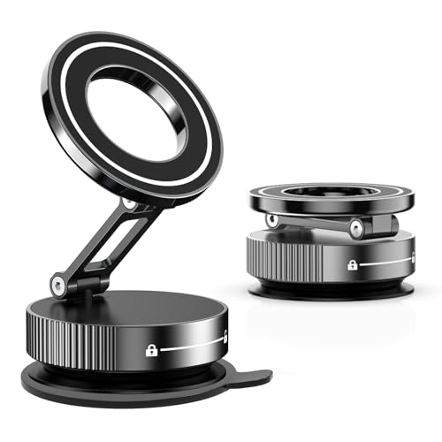Jemey Vakuum Magnetische Handyhalterung Auto, 360° Drehbar und Faltbare Tragbare Saugnapf Handyhalter, Universal Magnetische Telefonhalter Auto für Windschutzscheibe, Armaturenbrett von Jemey