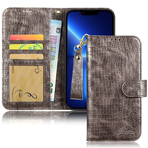 Jenuos für iPhone 13 Pro Max Hülle Leder, iPhone 13 Pro Max Handyhülle，Premium PU RFID Blocking Lederhülle Handytasche Wallet Case Klappbar Schutzhülle Flip Cover -Silber(13PM-XE-SR) von Jenuos