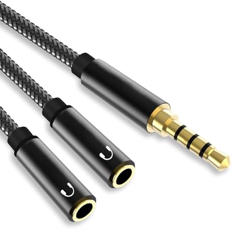 JeoPoom Kopfhörer Audio Splitter Kabel, Headset Adapter 3, 5mm, Splitter Klinke Kabel 3.5mm, 2 Weiblich zu 1 Männlichen für Kopfhörer, Lautsprecher, Android Smartphone, PC, Laptop, MP3(Schwarz) von JeoPoom