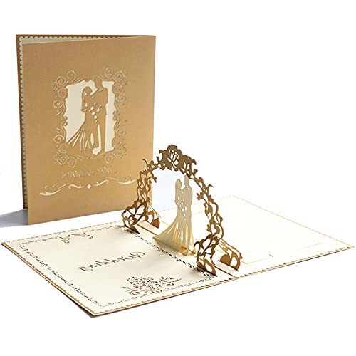 JeoPoom Pop-Up Karte, Pop Up Hochzeitskarte, Glückwunschkarte mit Hochwertigem Goldfarbenen Umschlag, für Hochzeitstag, Hochzeitsgeschenk, Geburtstag, Hochzeitseinladung von JeoPoom