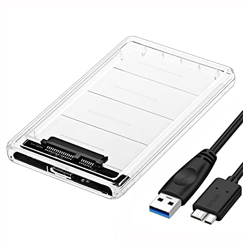 JeoPoom USB 3.0 Festplattengehäuse 2.5 Zoll, Externes festplatten Gehäuse für HDD SSD SATA I/II/III, mit 40cm USB 3.0 Kabel, Werkzeugfreie Montage(Transparent) von JeoPoom