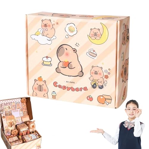 Capybara Pencil Case, Capybara -Schulbedarf, Schreibwaren mit Bleistiftkoffer, Notizbuch, Notizblock, Aufkleber, Brosche, Radiergummi, Lineal, kleine Puppe, Spitzer und mehr von Jeorywoet