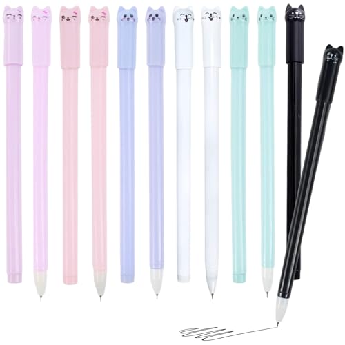 Jeorywoet Süßer Stift, Katzenstifte, 12 Prozent süßer Stift, 0, 38 mm glatt fein Punkt schwarze Tintenstifte, Plastikpapier für Mädchen Frauen Kinderschule, Katzenschreibungsstapeltier von Jeorywoet