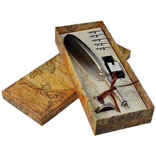 Jerbro Handgemachte Dip Pen Englisch Kalligraphie Feder Schreibfeder Dip Quill Pen schreiben Tinte Set mit 5 Ersatzspitzen und Pen Nib Basis Calligraphy Set für Briefpapier Geschenk (Gray) von Jerbro