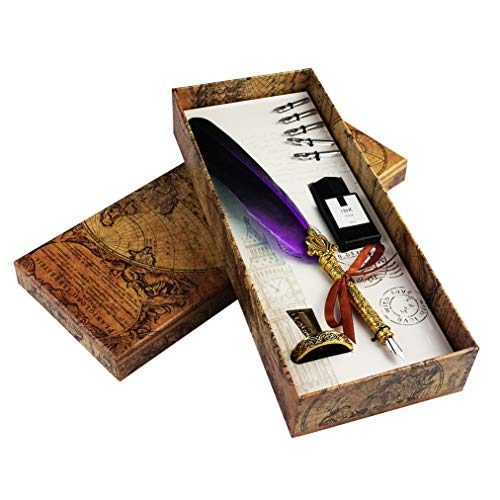 Jerbro Handgemachte Dip Pen Englisch Kalligraphie Feder Schreibfeder Dip Quill Pen schreiben Tinte Set mit 5 Ersatzspitzen und Pen Nib Basis Calligraphy Set für Briefpapier Geschenk (Purple) von Jerbro