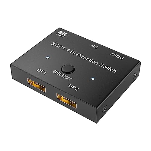 Jerilla Displayport Umschalter 8K Bi-direktionaler DP 1.4 Switcher DP Verteiler Konverter 2 In 1 Out/1 In 2 Out, 8K@60Hz 4K@144Hz für PC Host Laptop Monitor TV Projektor von Jerilla