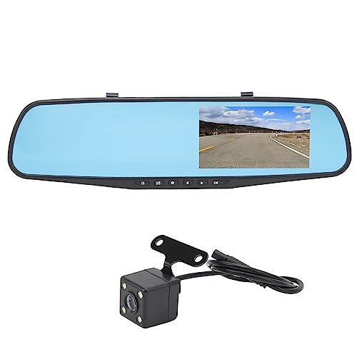 Spiegel-Dashcam, Loop-Aufnahme, Dual-Objektiv, Intelligenter Rückspiegel, 120-Grad-Ansicht, Einfache Installation, Parkmonitor, 4,3 Zoll, für Autos (Mit 32g Speicherkarte) von Jerys