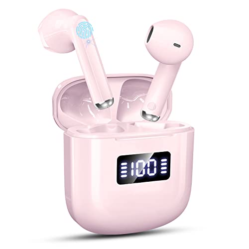 Bluetooth Kopfhörer In Ear, Kopfhörer Kabellos Bluetooth 5.3, Ultraleicht Ohrhörer mit HD Mikrofon, Herausragender Sound Musik Streaming bis zu 30 Stunden, LED-Anzeige, IP7 Wasserdicht, Hell-Pink von Jesebang