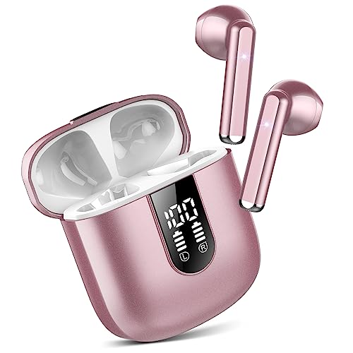 Bluetooth Kopfhörer In Ear, Kopfhörer Kabellos Bluetooth 5.3, Ultraleicht Ohrhörer mit HD Mikrofon, Herausragender Sound Musik Streaming bis zu 30 Stunden, LED-Anzeige, IP7 Wasserdicht, Roségold von Jesebang