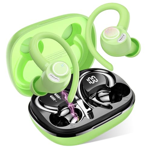 Bluetooth Kopfhörer Sport, in Ear Kopfhörer Kabellos Bluetooth 5.3 mit HD Mic, Herausragender Sound, 40 Std Spielzeit, Comfort Fit, Dual LED-Anzeige, IP7 Wasserdicht Ohrhörer mit Ohrhaken, Grün von Jesebang