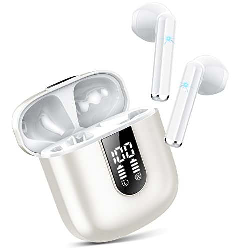 Jesebang Bluetooth Kopfhörer In Ear, Kopfhörer Kabellos Bluetooth 5.3, Ultraleicht Ohrhörer mit HD Mikrofon, Herausragender Sound Musik Streaming bis zu 30 Stunden, LED-Anzeige, IP7 Wasserdicht, Weiß Jesebang Bluetooth Kopfhörer In Ear, Kopfhörer Kabellos Bluetooth 5.3, Ultraleicht Ohrhörer mit HD Mikrofon, Herausragender Sound Musik Streaming bis zu 30 Stunden, LED-Anzeige, IP7 Wasserdicht, Weiß von Jesebang