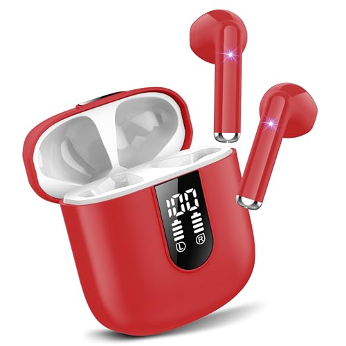 Jesebang Bluetooth Kopfhörer In Ear, Kopfhörer Kabellos Bluetooth 5.3, Ultraleicht Ohrhörer mit HD Mikrofon, Herausragender Sound Musik Streaming bis zu 30 Stunden, LED-Anzeige, IP7 Wasserdicht, Red von Jesebang