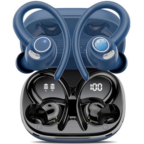 Bluetooth Kopfhörer Sport, in Ear Kopfhörer Kabellos Bluetooth 5.3 mit HD Mic, Herausragender Sound, 48 Std Spielzeit, Dual LED-Anzeige, Comfort Fit, IP7 Wasserdicht Ohrhörer für Sport mit Ohrhaken von Jesebang