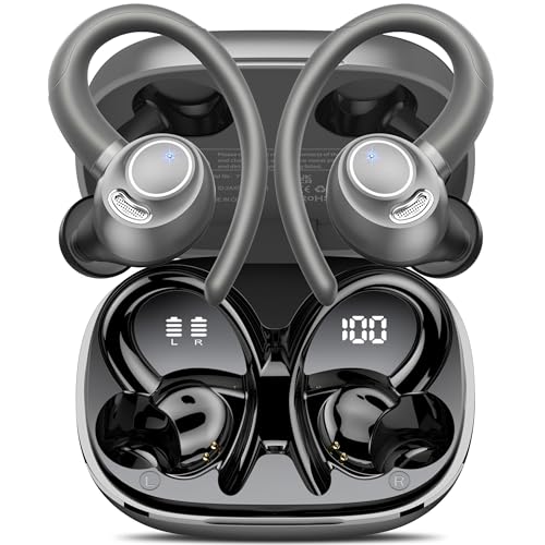 Bluetooth Kopfhörer Sport, in Ear Kopfhörer Kabellos Bluetooth 5.3 mit HD Mic, Herausragender Sound, 48 Std Spielzeit, Dual LED-Anzeige, Comfort Fit, IP7 Wasserdicht Ohrhörer für Sport mit Ohrhaken von Jesebang