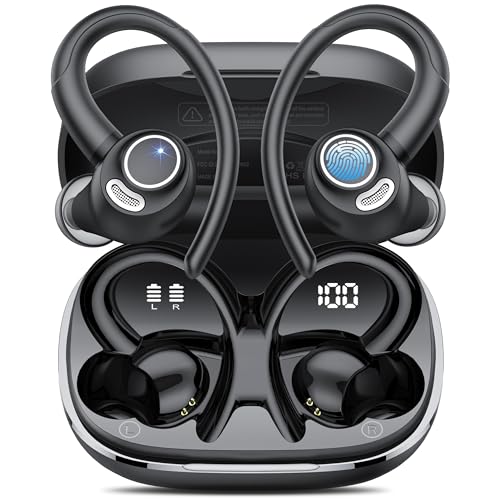 Bluetooth Kopfhörer Sport, in Ear Kopfhörer Kabellos Bluetooth 5.3 mit HD Mic, Herausragender Sound, 48 Std Spielzeit, Dual LED-Anzeige, Comfort Fit, IP7 Wasserdicht Ohrhörer für Sport mit Ohrhaken von Jesebang