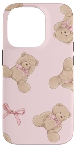 JessiCase Teddy-Krawatten Hülle für iPhone 14 Pro Rosa Dual-Layer Schutz mit hübscher Schleifen-Optik Polycarbonat und TPU Texturiert Pink Standard Case von JessiCase