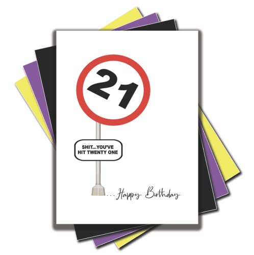 Jesting Jackass Lustige Geburtstagskarte zum 21. Geburtstag, Aufschrift Shit You've Hit Twenty One, lustige Straßenschilder-Karte für Sohn, Tochter, beste Freundin, 21. Geburtstag, C957 von Jesting Jackass