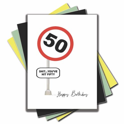 Jesting Jackass Lustige Geburtstagskarte zum 50. Geburtstag, Aufschrift: "Shit You've Hit Fifty", lustig, 50. Geburtstag, Straßenschild, Karte für Sohn, Tochter, beste Freundin, 50. Geburtstag, C960 von Jesting Jackass