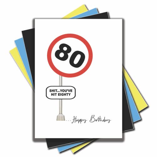 Jesting Jackass Lustige Geburtstagskarte zum 80. Geburtstag, Aufschrift: Shit You've Hit Eighty zum 80. Geburtstag, Straßenschild, Karte für Großvater, beste Freundin, 80. Geburtstag, C963 von Jesting Jackass