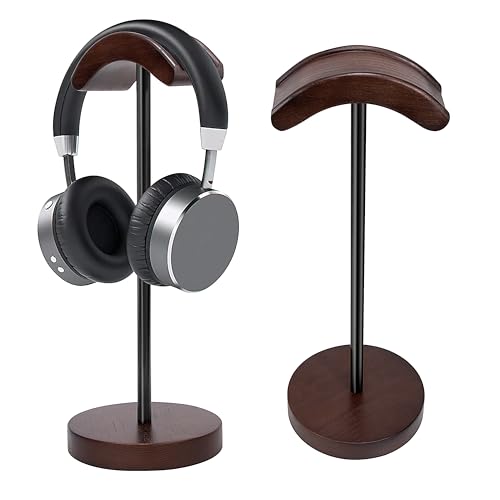Jesustree Kopfhörer Ständer Holz, Wood Headset Halterung aus Walnussholz und Metall mit Anti Rutsch Pad für Alle Kopfhörergrößen Over Ear Kopfhörer (Walnuss Farbe Holz) von Jesustree