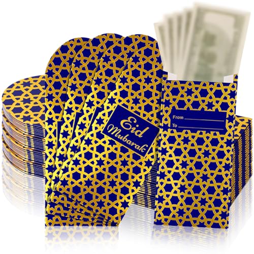 Jetec Eid Mubarak Geldumschläge für Bargeld, Geldumschläge mit Goldfolien-Druck-Design, Ramadan, Glücksbringer, Geldscheinkartenhalter für Kinder, Frauen, Geschenk, Eid-Dekor, Blau, 48 Stück von Jetec