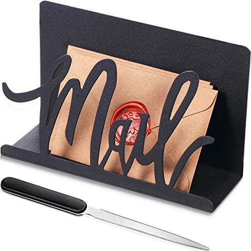 Mail Halter Ausschnitt Metall Brief Halter Arbeitsplatte Organizer Mail Schriftzug Ständer mit Brieföffner für Wohnung Büro Schule Dokumenten Rechnung (Schwarze Künstlerische Schriftart) von Jetec