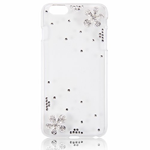 JewelryWe 2 Strass Blumen Bling Handy Case Schutzhülle Tasche Hülle Rückenschutzhülle Etui für Apple iPhone 6 Plus(5,5") Transparent von JewelryWe