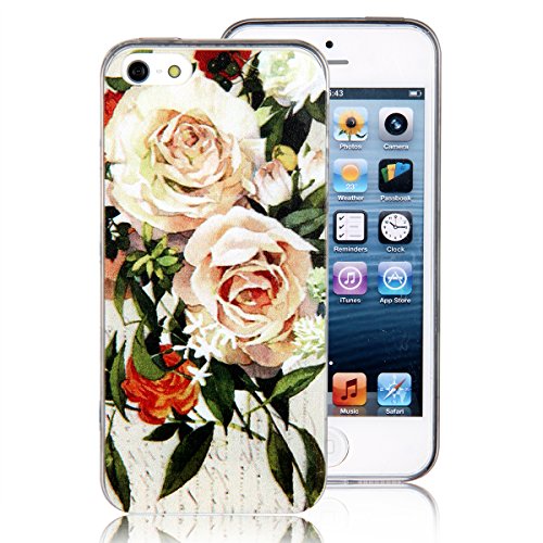 JewelryWe Apple iPhone 5/5S TPU Silikon Handy Hülle Tasche Case Schutzhülle Rückenschutzhülle Etui blühende Pink Rose Blumen, Mehrfarbig von JewelryWe