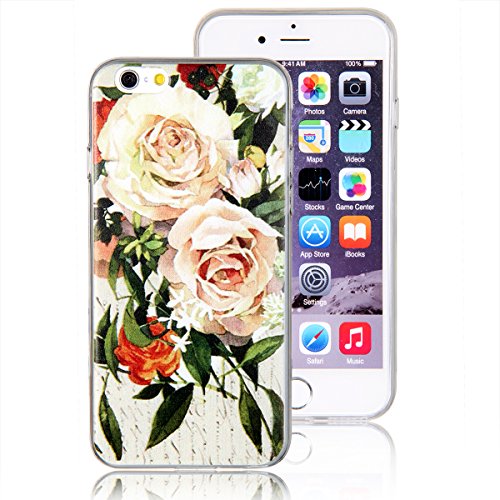 JewelryWe Apple iPhone 6(4,7") TPU Silikon Handy Hülle Tasche Case Schutzhülle Rückenschutzhülle Etui blühende Pink Rose Blumen, Mehrfarbig von JewelryWe