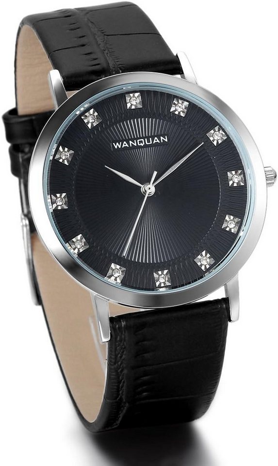 JewelryWe Armbanduhr, Lieben, Elegant Casual Analog Quarz Watch, mit Schwarz Leder Armband & Strass Zifferblatt JewelryWe Armbanduhr, Lieben, Elegant Casual Analog Quarz Watch, mit Schwarz Leder Armband & Strass Zifferblatt von JewelryWe