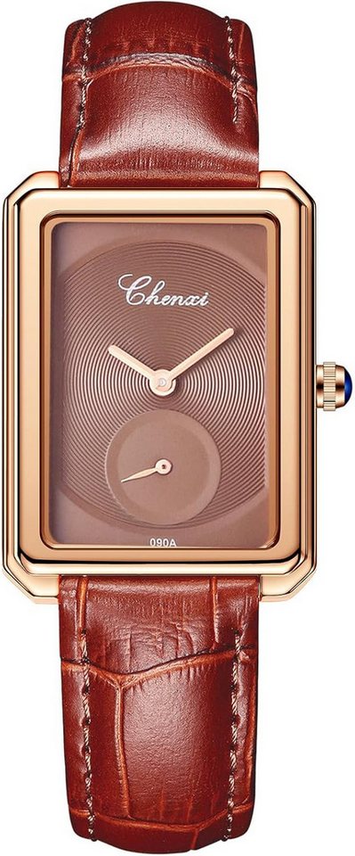 JewelryWe Damenuhr Echtleder Rechteckige Uhr 30m Wasserdicht Analog Quarz Watch, Lederarmband Ultradünne Uhr mit Kleinem Sekundenzifferblatt von JewelryWe
