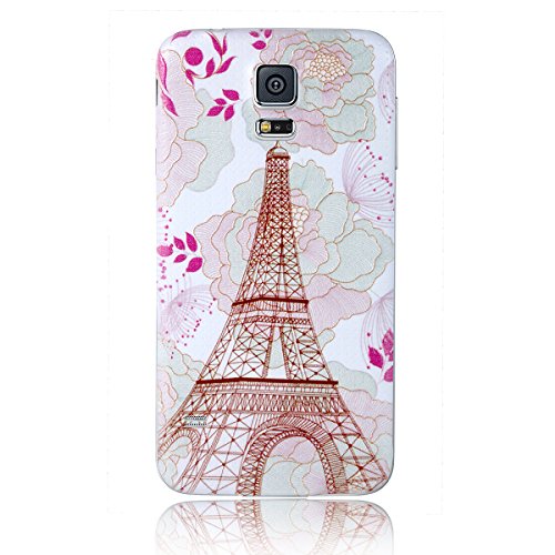 JewelryWe Effelturm Blumen Romantische Französische Stil Handy Case Schutzhülle Tasche Hülle Rückenschutzhülle für Samsung Galaxy S5 Pink Weiss von JewelryWe