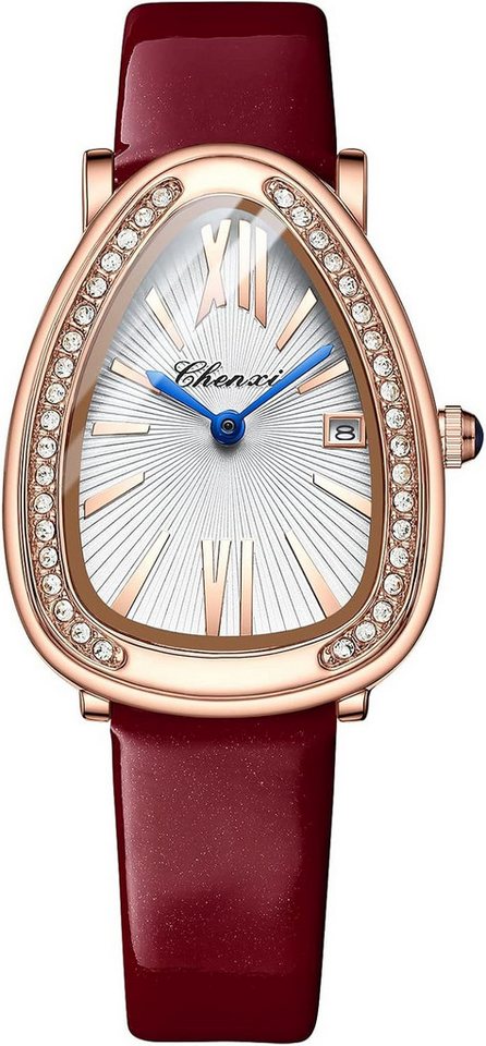 JewelryWe Fur Damen mit Echtleder Leder Armband, Watch, mit Analog Quarz Datum Kalender 30m Wasserdicht Elegant Strass JewelryWe Fur Damen mit Echtleder Leder Armband, Watch, mit Analog Quarz Datum Kalender 30m Wasserdicht Elegant Strass von JewelryWe