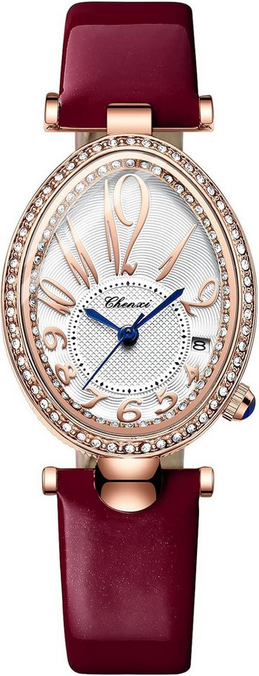 JewelryWe Fur Damen mit Echtleder Leder Armband, Watch, mit Analog Quarz Datum Kalender 30m Wasserdicht Elegant Strass JewelryWe Fur Damen mit Echtleder Leder Armband, Watch, mit Analog Quarz Datum Kalender 30m Wasserdicht Elegant Strass von JewelryWe