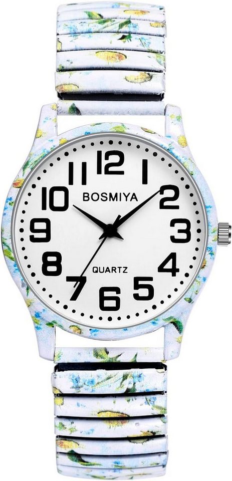 JewelryWe Fur Damen mit ultraklaren großen arabischen Zahlen Zifferblatt Watch, Bohemian mit elastischem Armband, Quarzwerk und großem Zifferblatt JewelryWe Fur Damen mit ultraklaren großen arabischen Zahlen Zifferblatt Watch, Bohemian mit elastischem Armband, Quarzwerk und großem Zifferblatt von JewelryWe