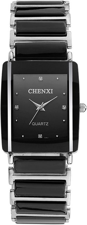 JewelryWe Fur Herren Quarz Analog Rechteckig Ceramic Watch, Elegante mit Edelstahlarmband, Quarzwerk und Kalenderfunktion von JewelryWe