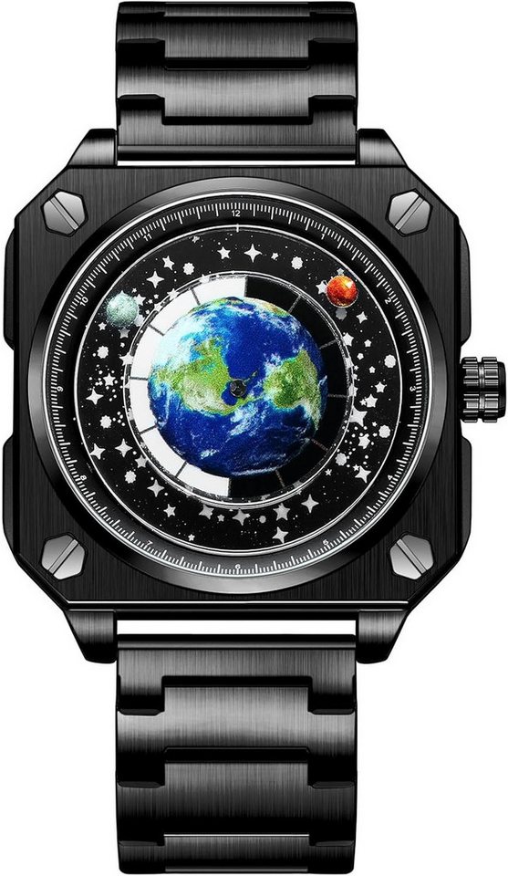 JewelryWe Fur Herren Watch, mit Mond Venus Erde Sternenhimmel Rundem Zifferblatt und Rechteckigem von JewelryWe