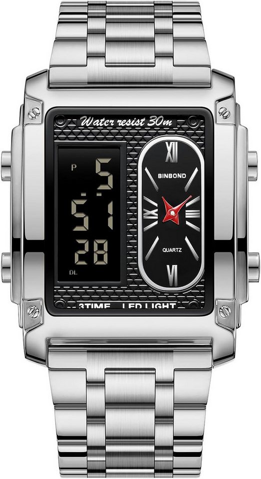 JewelryWe Fur Herren mit LED Multizeit Kalender Wecker Stoppuhr Watch, mit Chronograph Multifunktional 30m Wasserdicht Analog Digital Sport JewelryWe Fur Herren mit LED Multizeit Kalender Wecker Stoppuhr Watch, mit Chronograph Multifunktional 30m Wasserdicht Analog Digital Sport von JewelryWe
