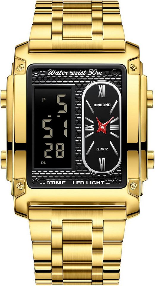 JewelryWe Fur Herren mit LED Multizeit Kalender Wecker Stoppuhr Watch, mit Chronograph Multifunktional 30m Wasserdicht Analog Digital Sport JewelryWe Fur Herren mit LED Multizeit Kalender Wecker Stoppuhr Watch, mit Chronograph Multifunktional 30m Wasserdicht Analog Digital Sport von JewelryWe