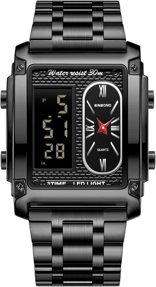 JewelryWe Fur Herren mit LED Multizeit Kalender Wecker Stoppuhr Watch, mit Chronograph Multifunktional 30m Wasserdicht Analog Digital Sport JewelryWe Fur Herren mit LED Multizeit Kalender Wecker Stoppuhr Watch, mit Chronograph Multifunktional 30m Wasserdicht Analog Digital Sport von JewelryWe