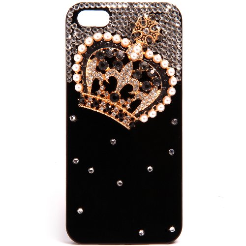 JewelryWe Gold Krone Strass Handy Case Schutzhülle Tasche Hülle für Apple iPhone 5/5S Schwarz von JewelryWe