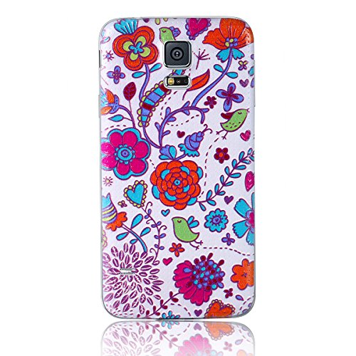 JewelryWe Handbemalte Bunte Blumen Insekten Handy Case Schutzhülle Tasche Hülle Rückenschutzhülle für Samsung Galaxy S5 Mehrfarbig von JewelryWe