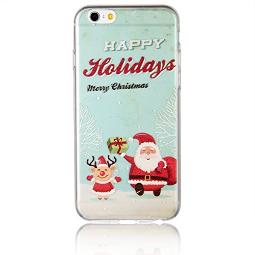JewelryWe "Happy Holidays Weihnachtsmann Schneemann TPU Silikon Handy Case Schutzhülle Tasche Hülle Rückenschutzhülle Etui für Apple iPhone 6(4,7"), Hellgrün Transparent von JewelryWe