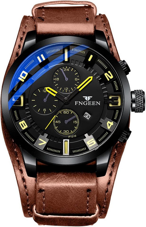 JewelryWe Herrenuhr Analog Quarz Datum Kalender Punk Militärische Armbanduhr Watch, 30m wasserdichte Militär Sport Uhr mit Echtleder Leder Armband JewelryWe Herrenuhr Analog Quarz Datum Kalender Punk Militärische Armbanduhr Watch, 30m wasserdichte Militär Sport Uhr mit Echtleder Leder Armband von JewelryWe