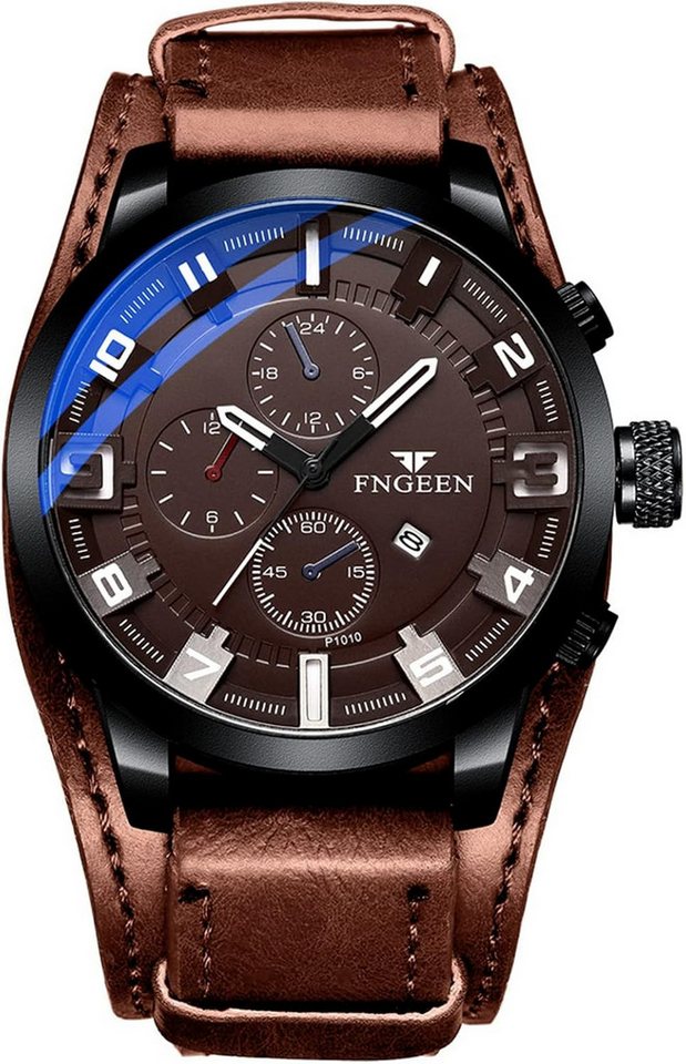 JewelryWe Herrenuhr Analog Quarz Datum Kalender Punk Militärische Armbanduhr Watch, 30m wasserdichte Militär Sport Uhr mit Echtleder Leder Armband JewelryWe Herrenuhr Analog Quarz Datum Kalender Punk Militärische Armbanduhr Watch, 30m wasserdichte Militär Sport Uhr mit Echtleder Leder Armband von JewelryWe