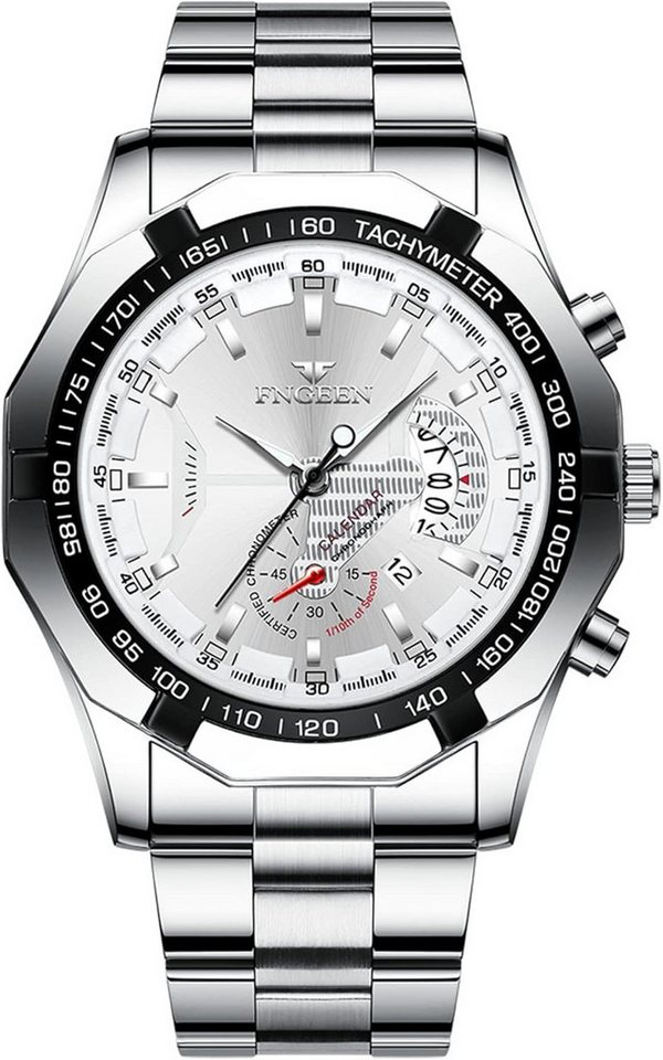JewelryWe Herrenuhr Edelstahl Quarz Analog Armbanduhr Watch, 30M Wasserdicht Business Causual Uhr mit Datum Kalender und Leuchtend von JewelryWe