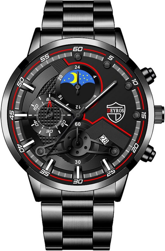 JewelryWe Herrenuhr Retro Analog Quarz Armbanduhr 30m wasserdichte Watch, Datum Kalender Vintage Blumenmuster Herren Uhr von JewelryWe