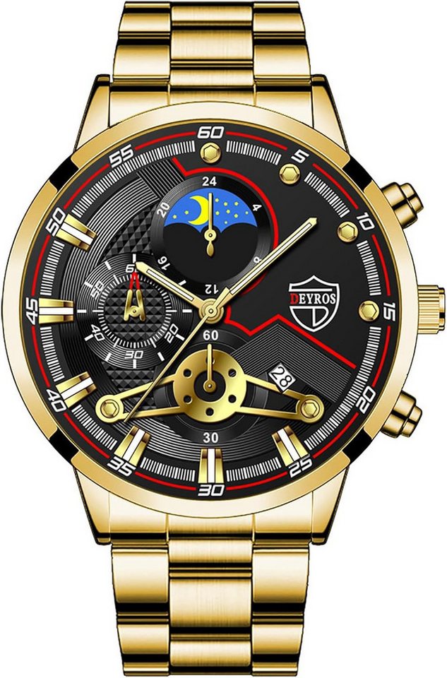 JewelryWe Herrenuhr Retro Analog Quarz Armbanduhr 30m wasserdichte Watch, Datum Kalender Vintage Blumenmuster Herren Uhr von JewelryWe