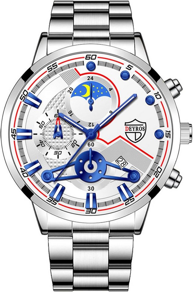 JewelryWe Herrenuhr Retro Analog Quarz Armbanduhr 30m wasserdichte Watch, Datum Kalender Vintage Blumenmuster Herren Uhr von JewelryWe